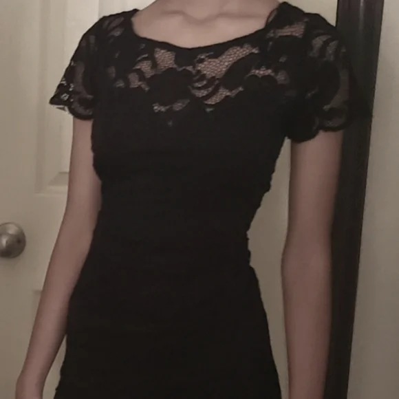 Ambiance Black Lace Dress Women's Size Small With Inside Slip Short Sleeve - Picture 2 of 5